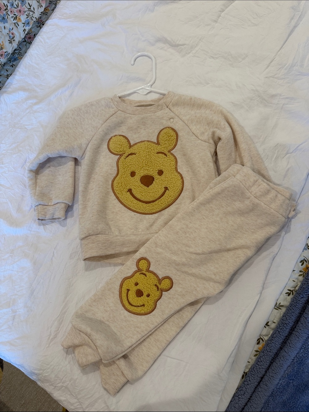 Disney Beige Pajama Set with Yellow Bear Appliqués